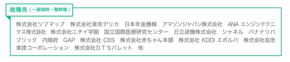 ウェルビー：就職先（1部抜粋、敬称略）